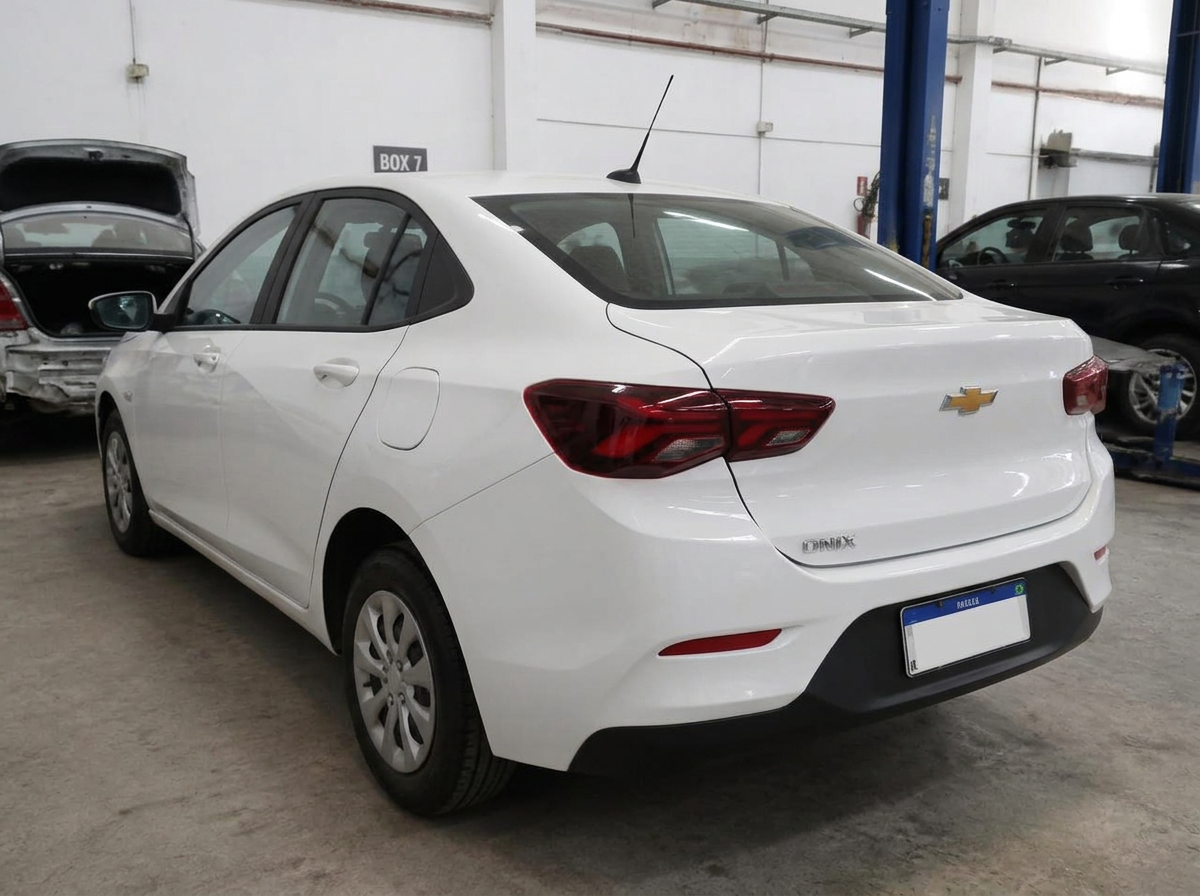Depois do reparo: sedan com o para-choque danificado